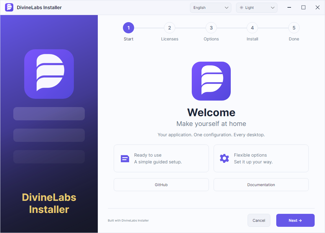 DivineLabs Installer — actual application interface